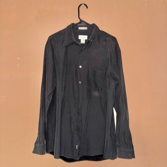 Alfani Men's Suede Blend Long Sleeve Button Down Dress Shirt Black Size Large - Picture 3 of 7